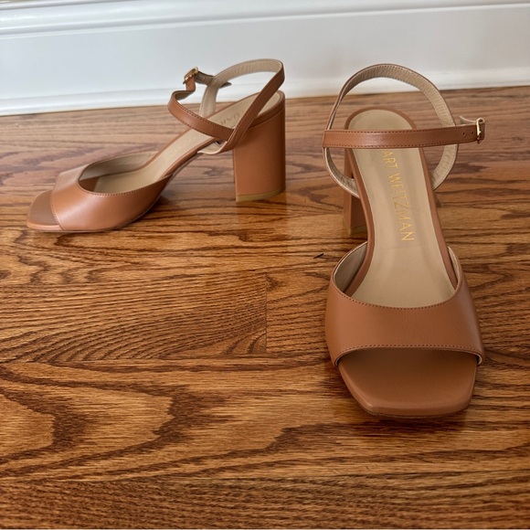 NWOT Stuart Weitzman Tia Chestnut Brown Calf Leather Women's Sandals Sz 9 - Picture 1 of 8